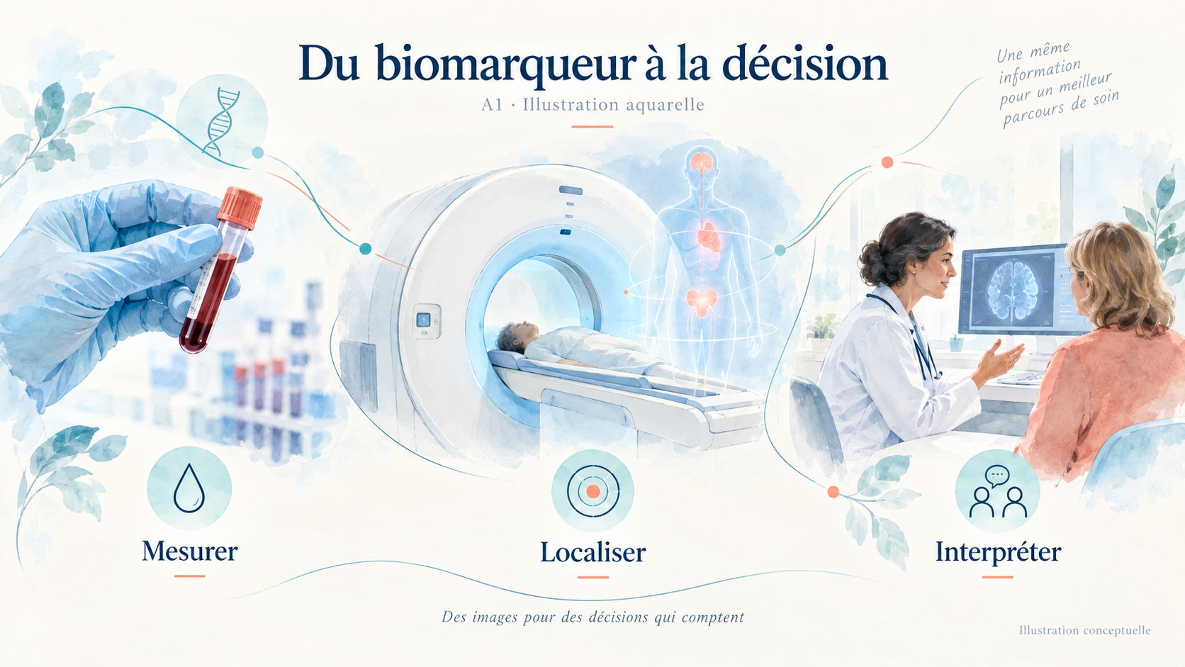 Les biomarqueurs biologiques et l&rsquo;imagerie apportent des informations compl&eacute;mentaires ; leur association d&eacute;pend de la question clinique.